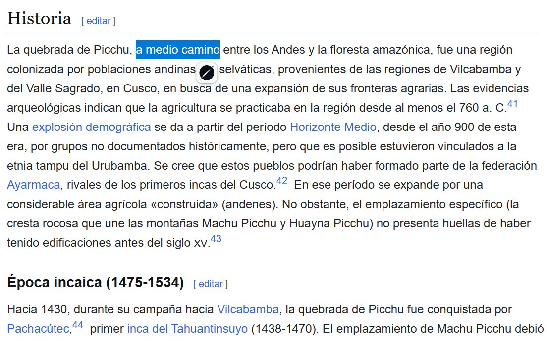 A phrase highlighted in a Spanish article with the Nightspar save button sitting next to the selection